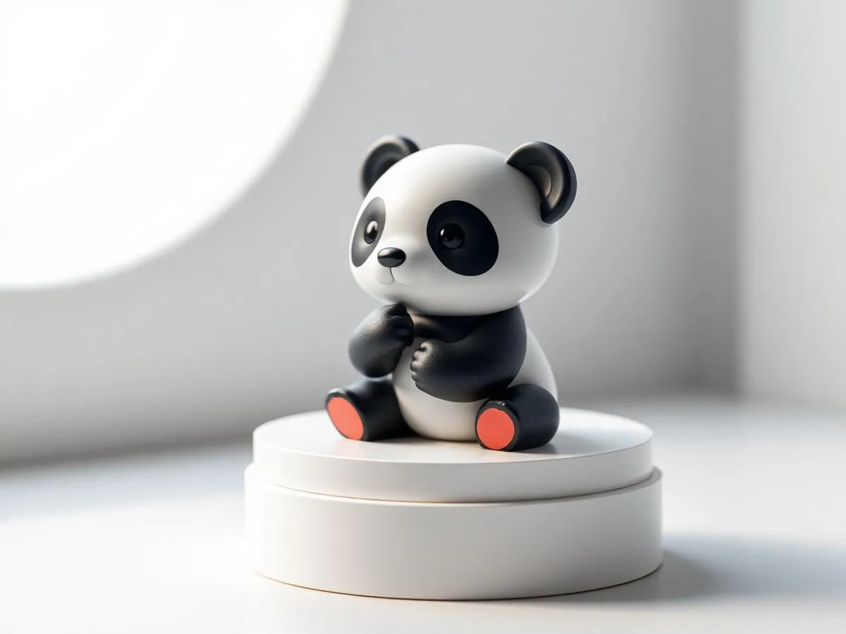Cute hand-painted 3D printed panda figurine on a white pedestal